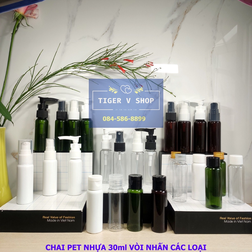 Chai nhựa pet 30ml vai tròn thân cứng và nắp vòi các loại