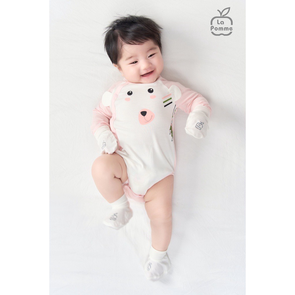 Bộ body dài tay La Pomme cúc lệch Teddy Bear nhiều màu