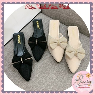 Sục nữ ♥️freeship♥️ dép sục nữ da mềm phối lưới đính nơ siêu xinh 67