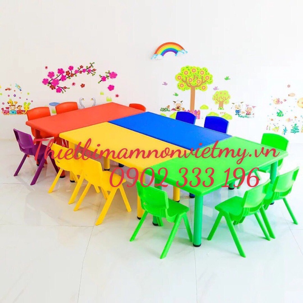Bàn nhựa cho bé, bàn mầm non, bàn nhà trẻ nhập khẩu cao cấp kích thước 120x60x50 cm  CHƯA KÈM GHẾ