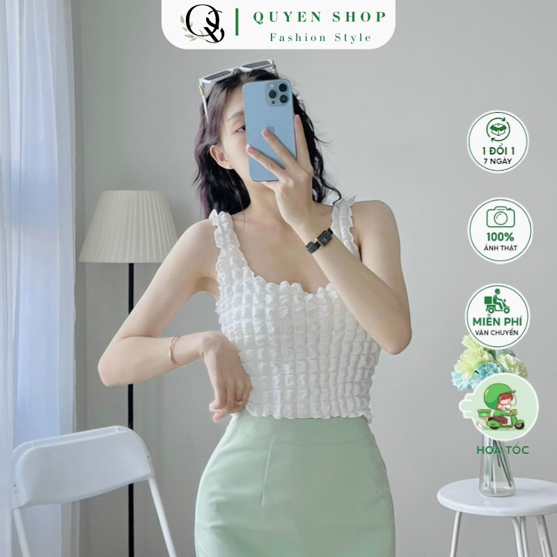 Áo Cổ Vuông Croptop 2 Dây Thun Xốp Mềm Đẹp QS QUYEN SHOP