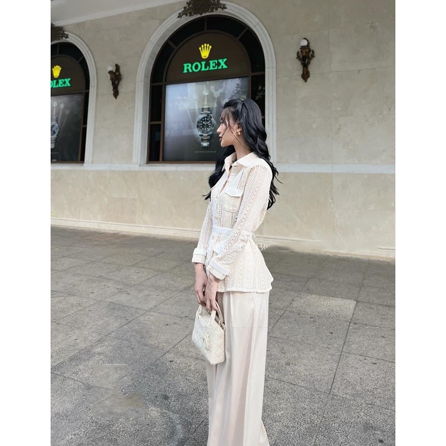 Set Áo Sơ Mi Len Tăm Mix Kèm Quần Ống Suông Hàng Quảng Châu SB3063