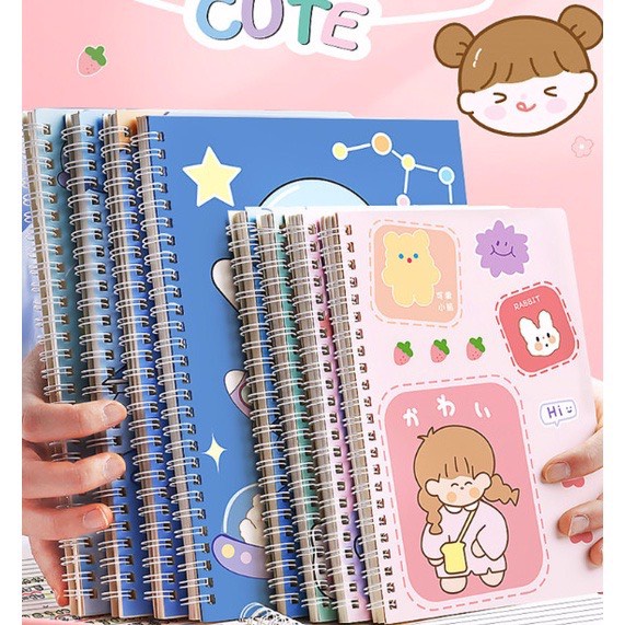 Vở lò xo kép kẻ ngang kích thước B5/A5 bìa in hình dễ thương
