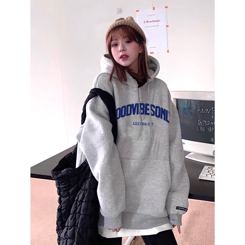 Áo Khoác HOODIE nỉ bông mũ to 2 lớp Unisex form rộng GOODVIBESONLY