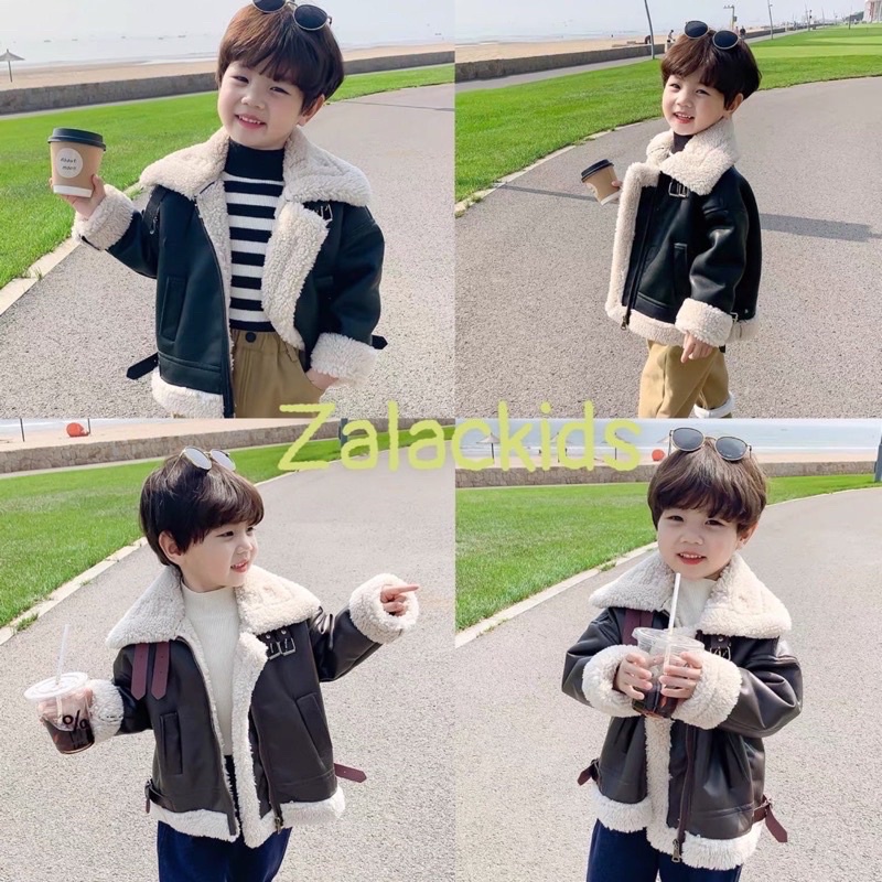 Áo khoác da cho bé lót lông cừu Hàn quốc size 10-36kg Zalackids