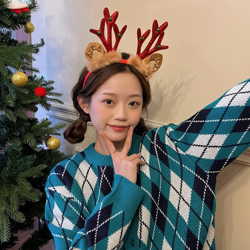 Băng Đô Cài Tóc Hình Sừng Tuần Lộc Bằng Lông Nhung Dễ Thương Xinh Xắn