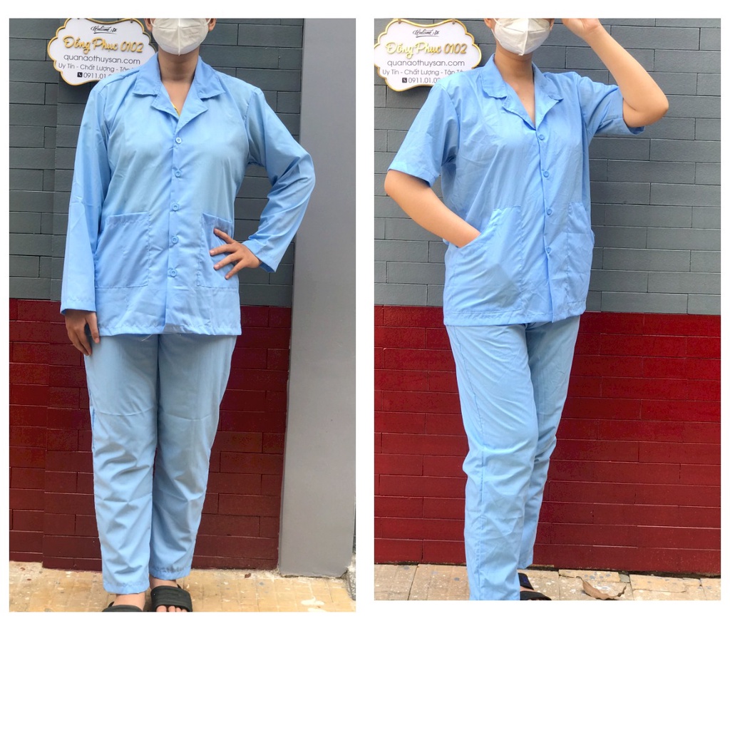 Bộ Quần Áo Blouse Nam Nữ Xanh Dương - Quần Áo Công Nghệ, Quần Áo Bệnh Nhân