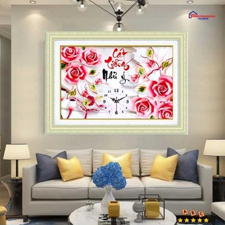 Tranh đính đá đồng hồ cát tường như ý 68cm x 45cm
