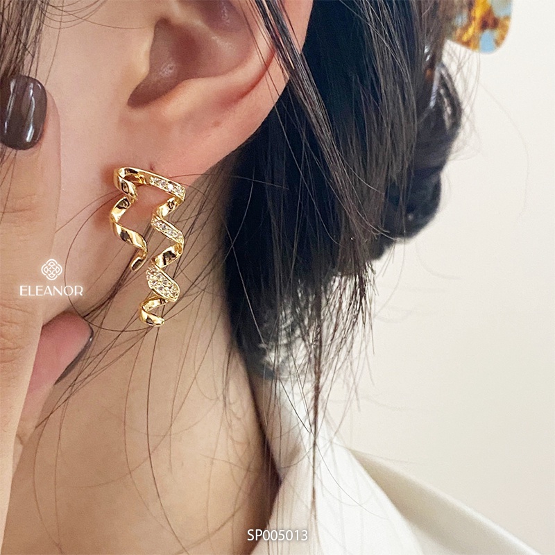 Bông tai nữ Eleanor Accessories hình xoắn lượn sóng đính đá phụ kiện trang sức 5013