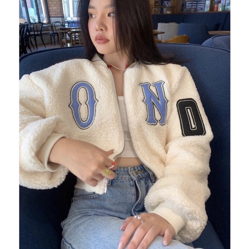 Sẵn Áo khoác bomber croptop bóng chày lông cừu croptop ngang eo siêu chất ngầu (ảnh thật)