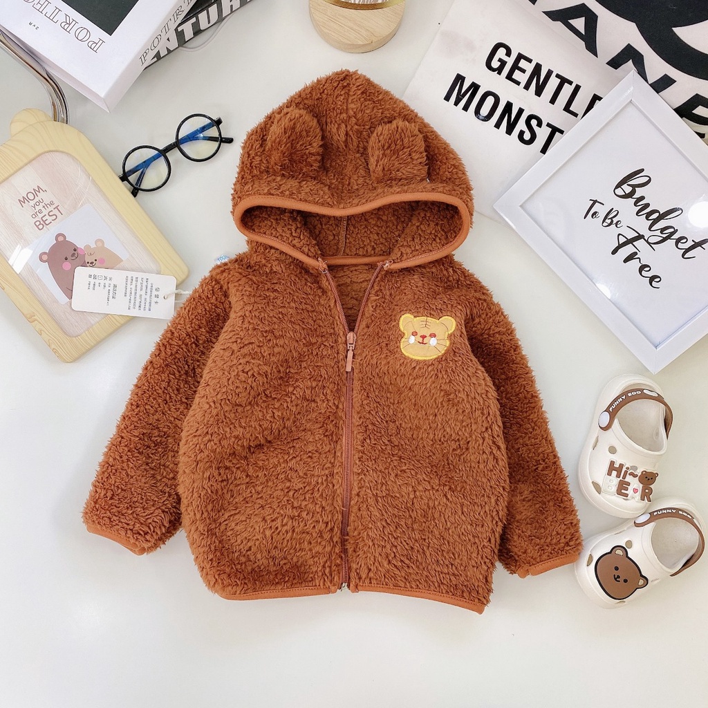 Áo khoác bé trai, Áo khoác bé gái chất liệu lông cừu 7-15kg