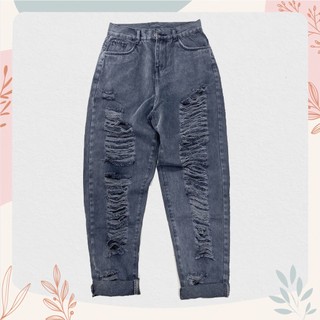 [Bigsize 54-85] Quần Baggy Xám Rách Te Tua 3016, Lưng Cao, Không Giãn