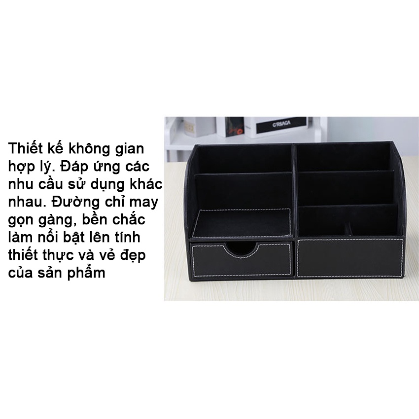 Hộp bút để bàn cao cấp NS10 NASI Store bọc da cực đẹp sang trọng kệ đựng văn phòng phẩm remote điện thoại