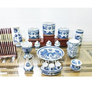 Bộ Đồ Thờ Gia Tiên Men Lam 27 Món