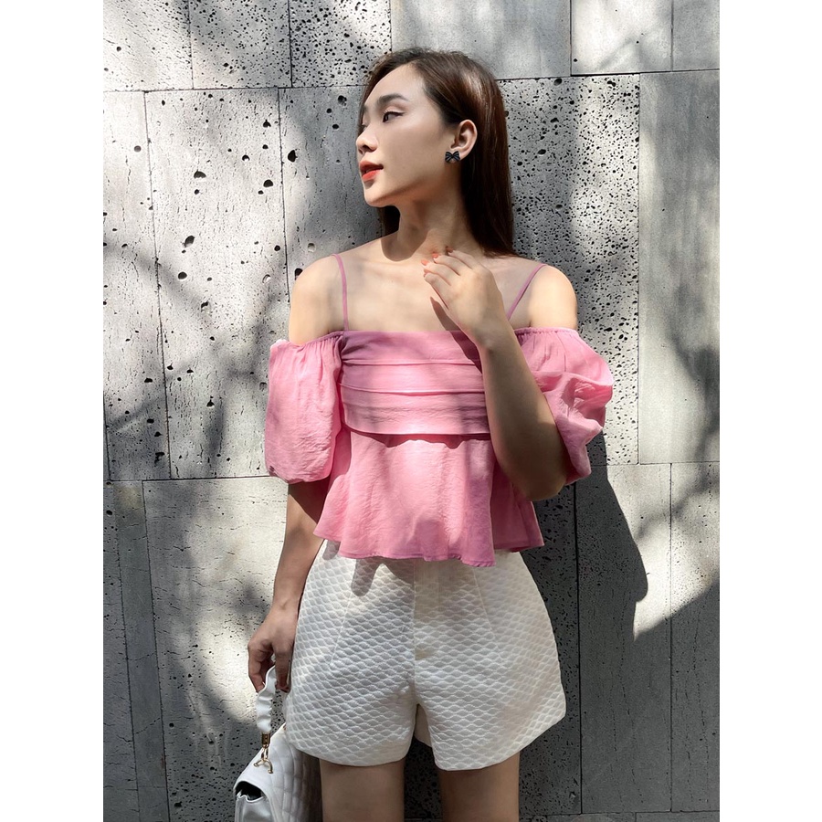 Áo kiểu dây trễ vai xếp 2 lớp thời trang GAGO màu hồng GA4188