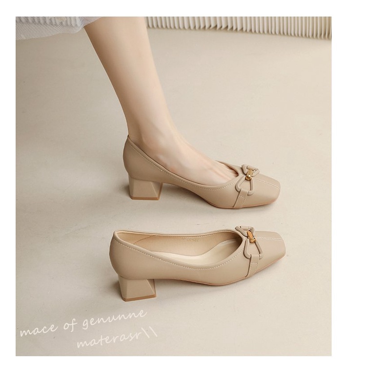 Giày Búp Bê Mũi Tròn Màu Trơn Đính Nơ Thời Trang Cho Nữ