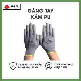 Găng tay xám pu, sợi phủ ghi xám 518