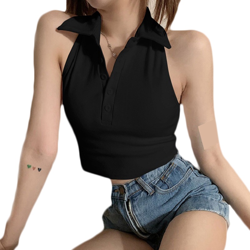 Áo Crop Top Không Tay Cổ Chữ V Màu Sắc Thời Trang Gợi Cảm Cho Nữ