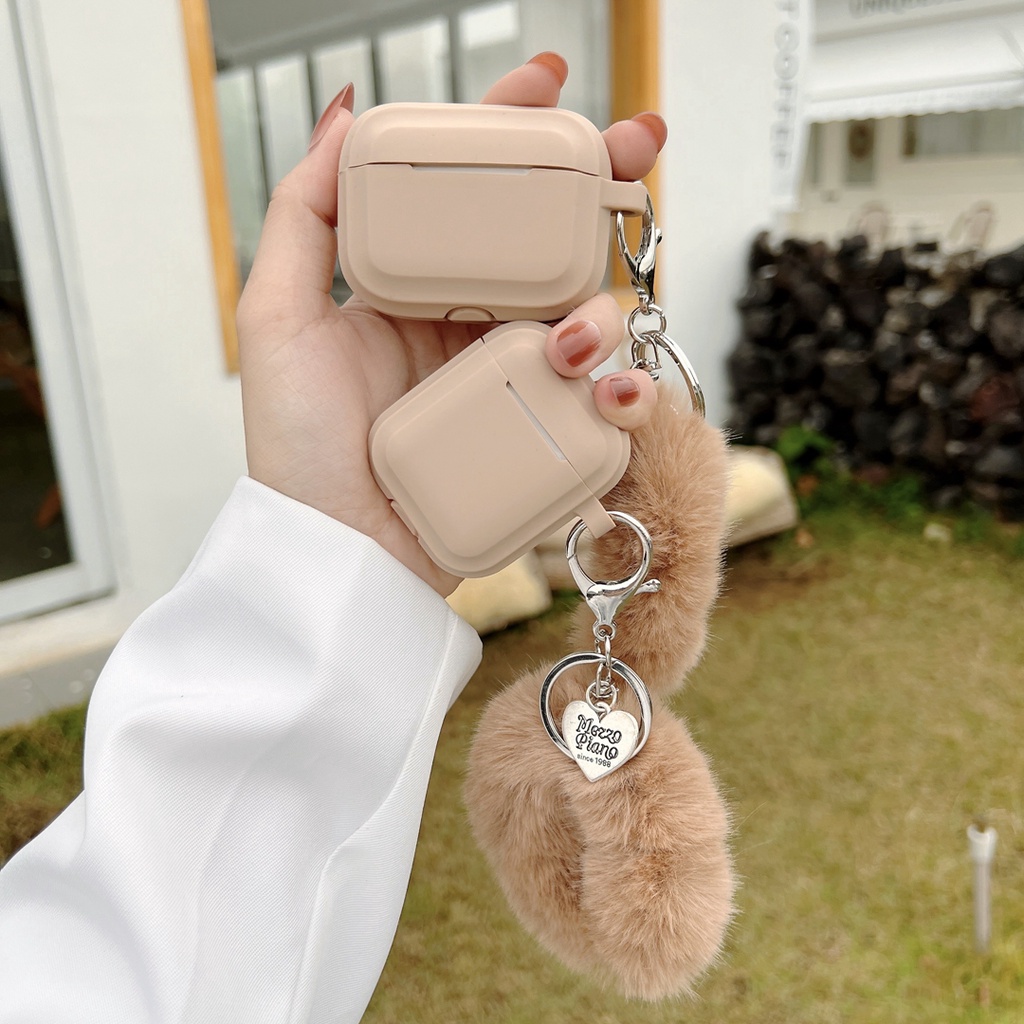 Vỏ Bảo Vệ Hộp Sạc Tai Nghe airpods 1 2 3 pro 2 Hình Vuông Màu Nâu Kèm Quả Bông Mềm Dễ Thương diy