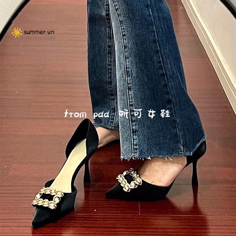 Giày Cao Gót Mũi Nhọn Đính Đá Thời Trang Mùa Thu Mới 2022