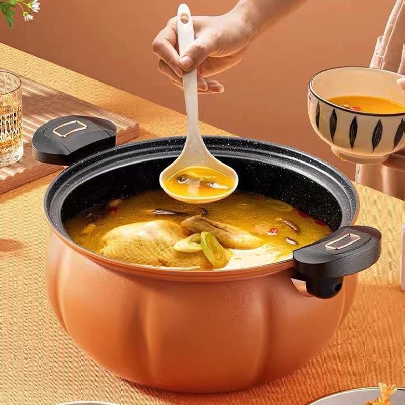 Nồi Áp Suất Chống Dính Bí Ngô 8L Thông Minh, Nồi Hầm 4in1 Đa Năng, Hầm Gà, Cháo- Nồi Chiên, Xào Nấu