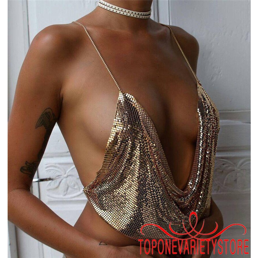 Topone Áo Hai Dây Đính Kim Sa Lấp Lánh Thời Trang Cho Nữ