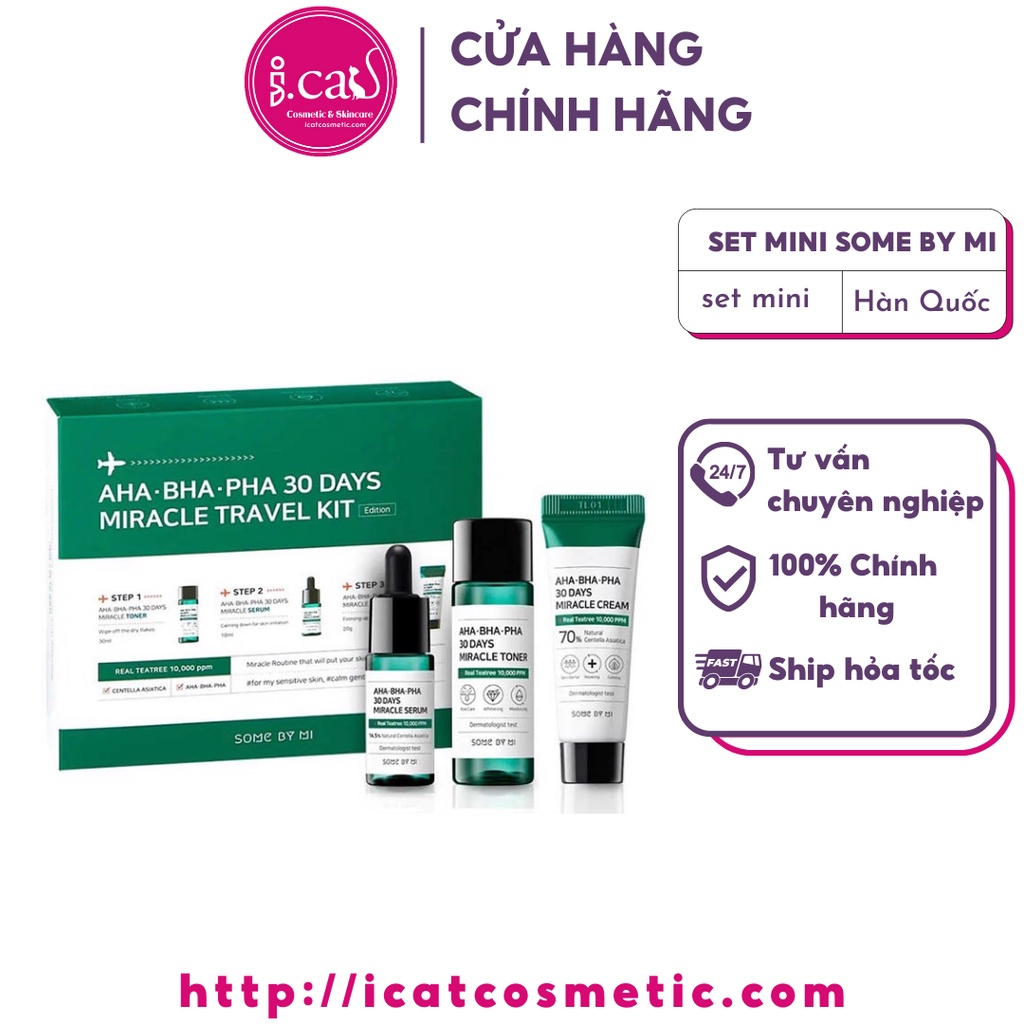 Bộ Mini 3 Sản Phẩm Giảm Mụn Some By Mi AHA- BHA-PHA 30 Days Travel Kit(Toner+Serum+Cream)