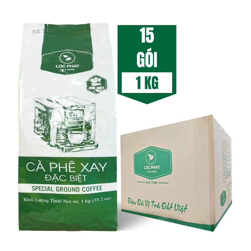 Thùng Cà Phê Xay Đặc Biệt Lộc Phát - Pha Phin | 15 Gói x 1 Kg | Nguyên Liệu Pha Cà Phê