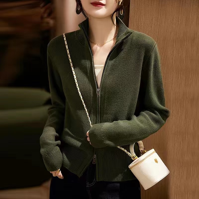 Hộp Đựng Linh Kiện Điện Tử Đa Năng ZWI ZWI564795Áo Khoác Cardigan Cổ Đứng Họa Tiết Hoa Mộc Tê 3D Phối Khóa Kéo Thời Trang Thu Đông