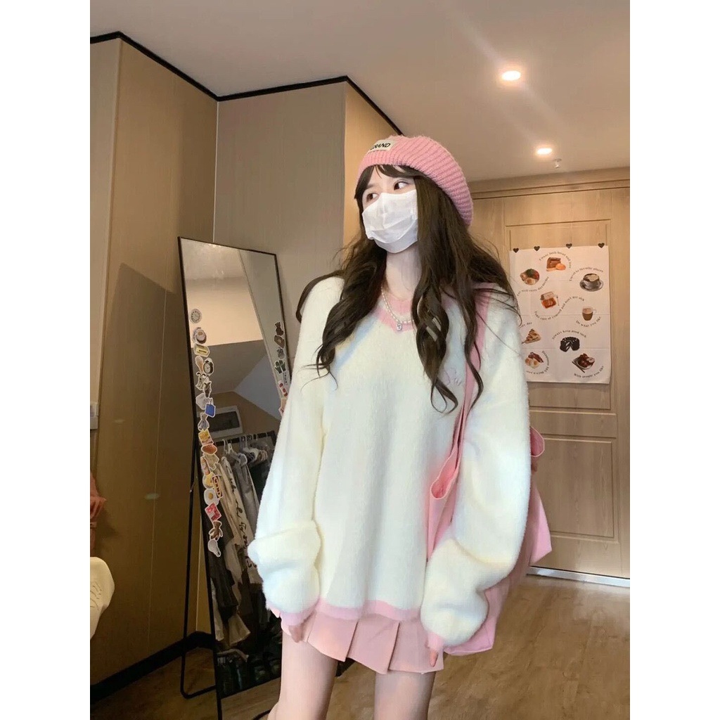 Bộ Áo Sweater + Chân Váy Lửng Mềm Mại Phong Cách Preppy Thời Trang Mùa Thu 2022