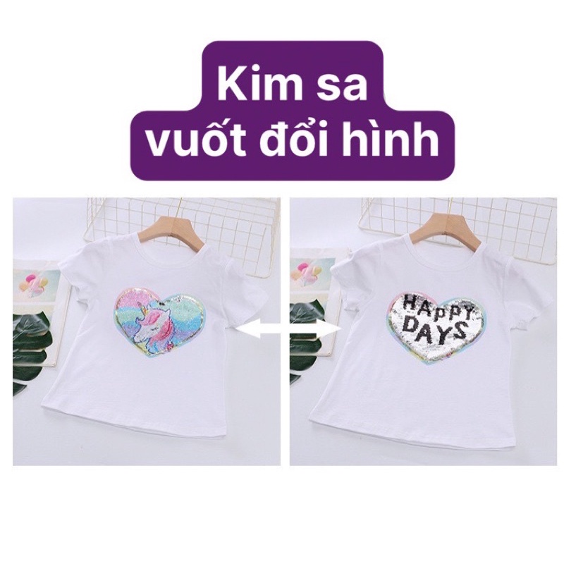 Áo thun trẻ em ngựa Pony kim sa vuốt đổi hình cho bé gái