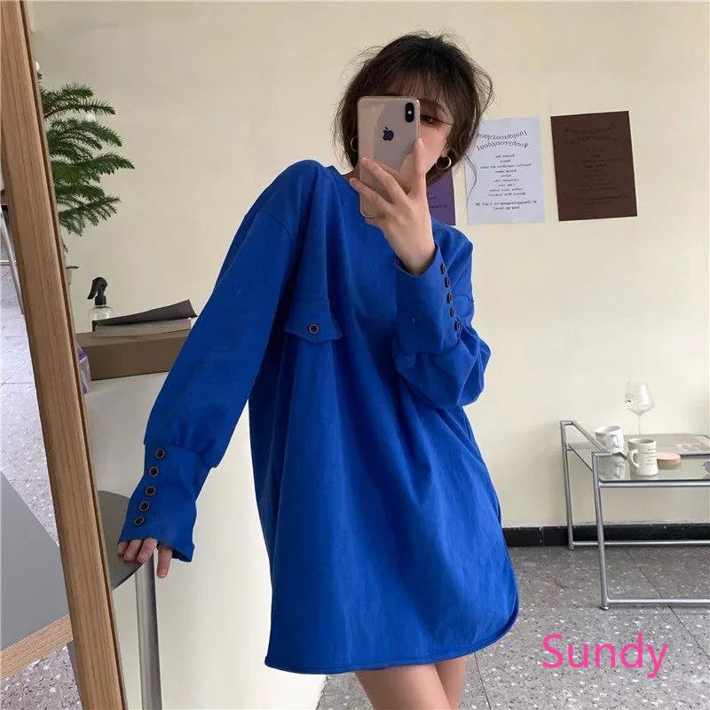 Plus Áo Thun Tay Dài Cổ Tròn Dáng Rộng Thời Trang Mùa Thu Phong Cách Hàn Quốc Cho Nữ Có Size Lớn