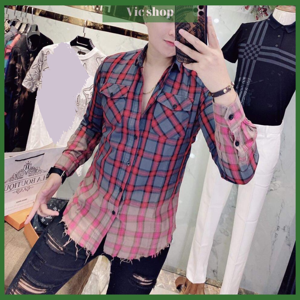 Aó sơ mi dài tay kẻ nam 21AM09-001 quảng châu, có 3 màu, thấm hút mồ hôi tốt, họa tiết đơn giản