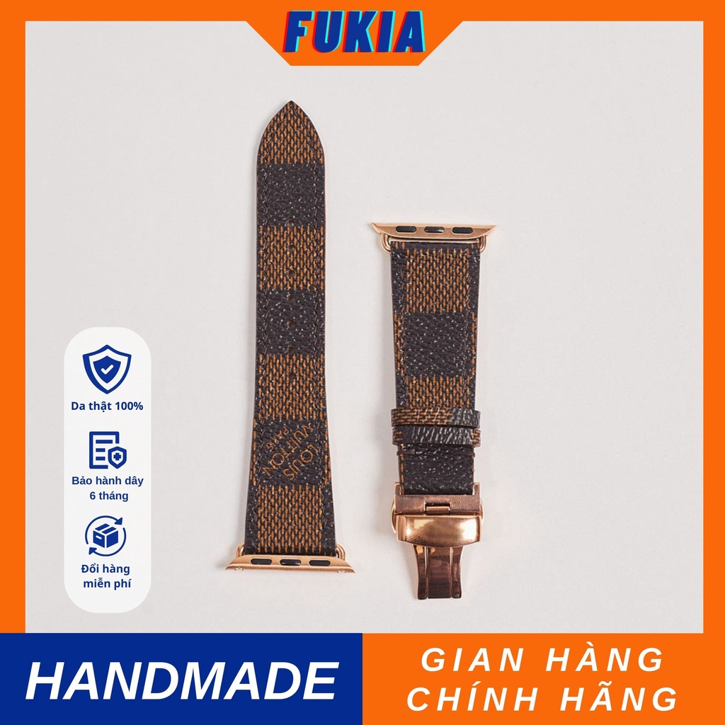 Dây da thủ công IV caro nâu dành cho iWatch đồng hồ thông minh Series 1/2/3/4/5/6/7/SE FUKIA DDTC217