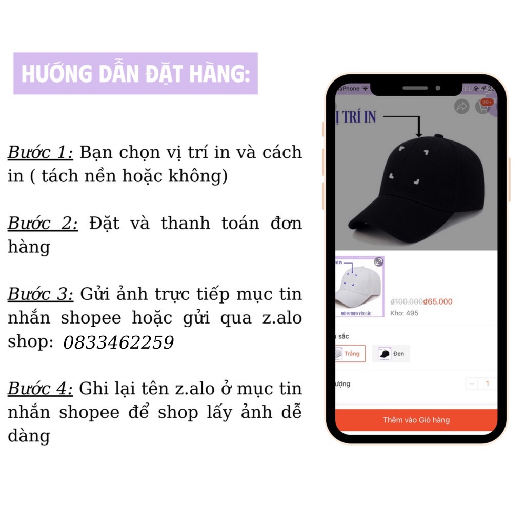 Nón Lưỡi Trai In Theo Yêu Cầu Hai Màu Đen Trắng