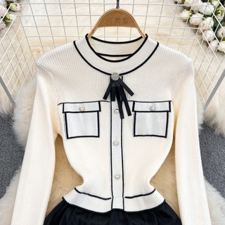 #2434 [Order] Đầm len be mix phần tà đen thanh lịch Hàn Quốc
