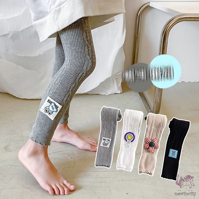 Quần Legging Lưng Cao Họa Tiết Hoa Hoạt Hình Phong Cách Hàn Quốc Cho Bé Gái