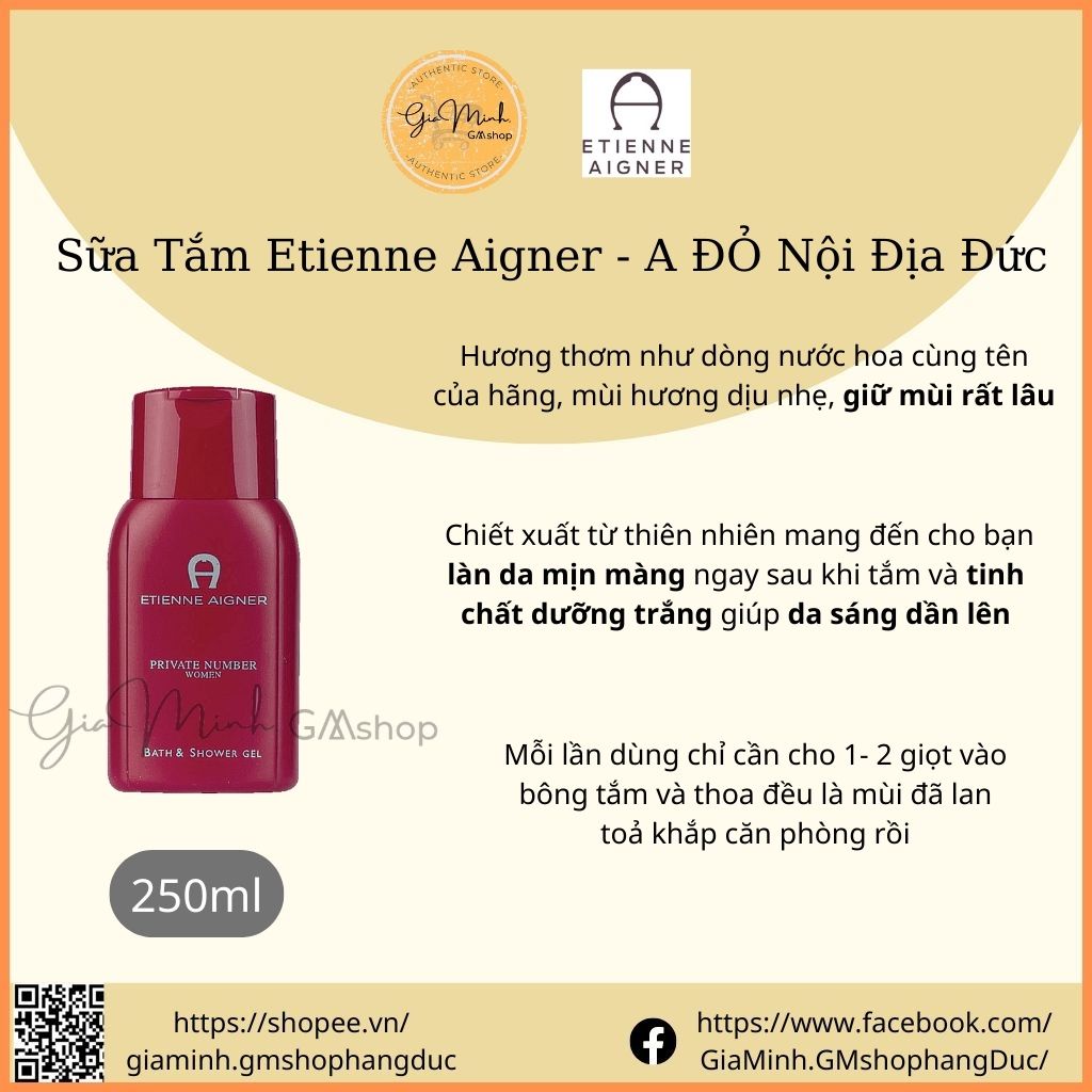 Sữa tắm nước hoa ETIENNE AIGNER, A đỏ, A Trắng 250ml , thơm lâu, dưỡng trắng da- Nội Địa ĐỨC