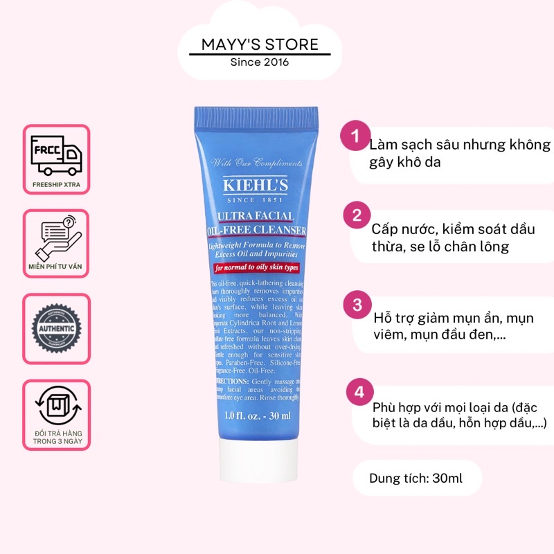 Sữa rửa mặt Kiểm soát dầu KIEHL'S Ultra Facial Oil Free Cleanser
