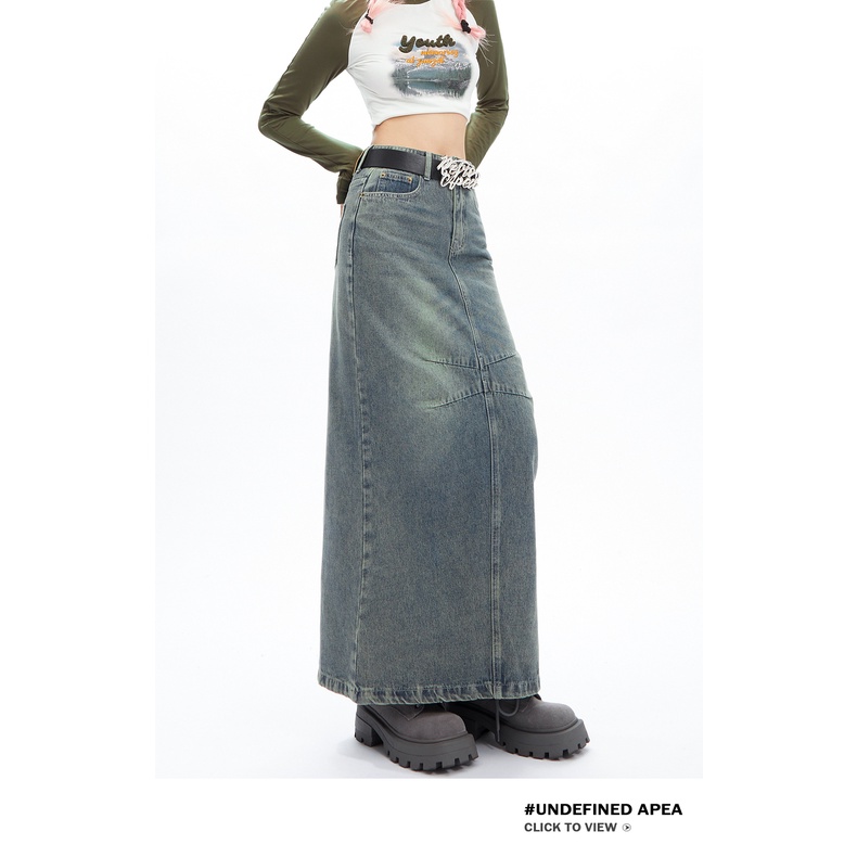 Chân Váy Denim Dài Lưng Cao Phong Cách Retro Mỹ Thời Trang Mùa Thu Mới Cho Nữ
