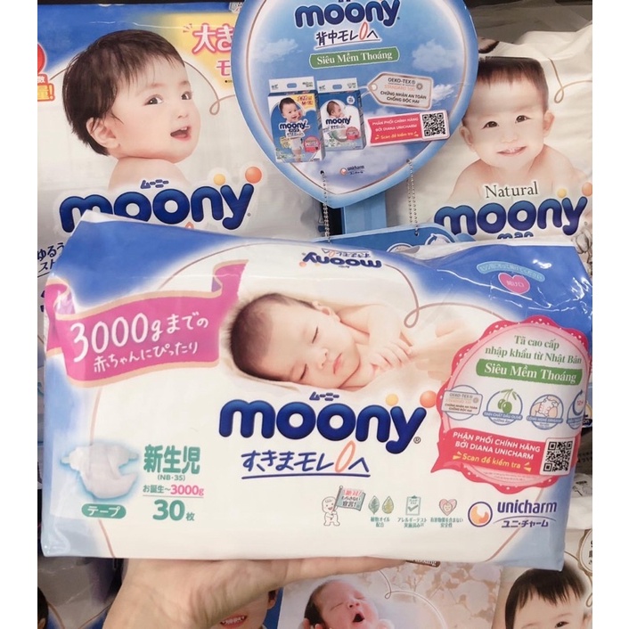 Bỉm dán Moony cho bé sinh thiếu tháng, nhẹ cân (<3kg) 30 miếng