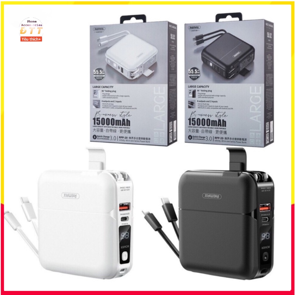Pin sạc dự phòng,sạc dự phòng remax,model rpp 20,dung lượng 15.000nah.đa năng 4.in1,vừa làm dock sạc,giá đỡ,sạc nhanh.