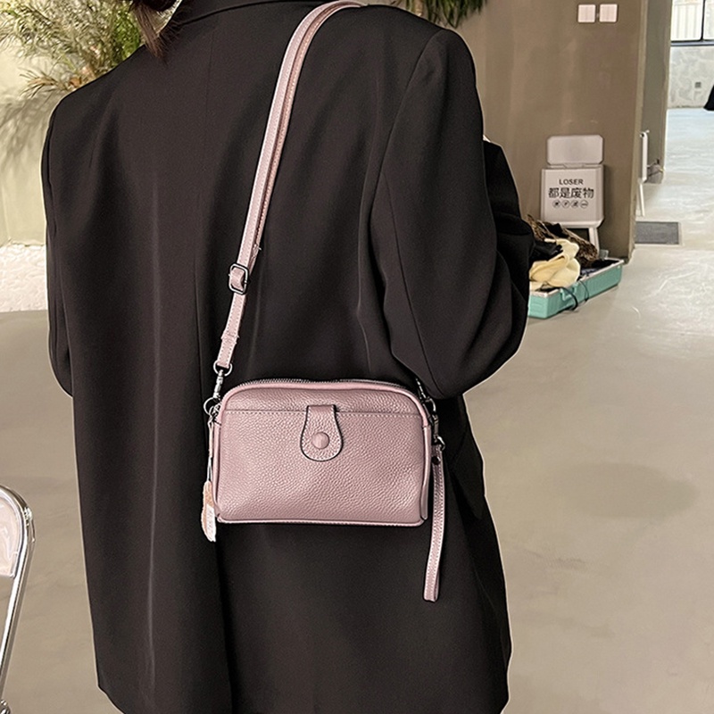 IELGY Túi Da Bò Đeo Chéo Đựng Điện Thoại Màu Trơn Có Khóa Kéo Cho Nữ