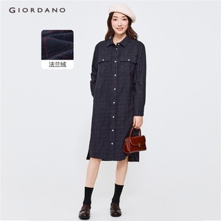 Đầm sơ mi GIORDANO 05462681 100% cotton nỉ phối hai túi thời trang cho nữ