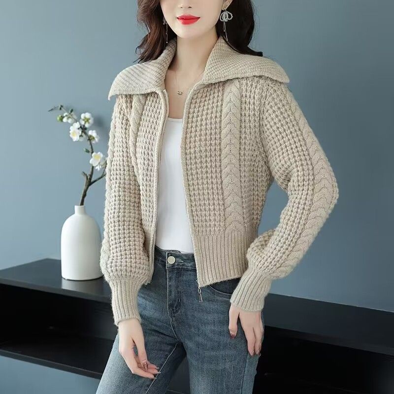 Áo Khoác Cardigan Dệt Kim Lưng Cao Thời Trang Thu Đông Cho Nữ