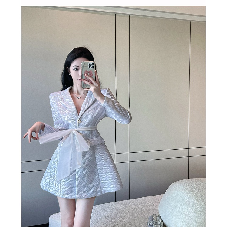Đầm Váy Thiết Kế Cao Cấp Nữ Kiểu Vest Hở Lưng Sang Trọng Lịch Sự Màu Xanh Da Trời Dáng Chữ A Phù Hợp Tiệc Hội Sinh Nhật