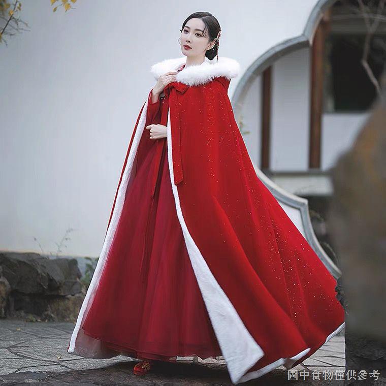 Áo Choàng Hán Phục Dáng Dài Lót Lông Cừu Dày Dặn Phong Cách Trung Hoa Cổ Điển Thời Trang Mùa Đông Cho Nữ