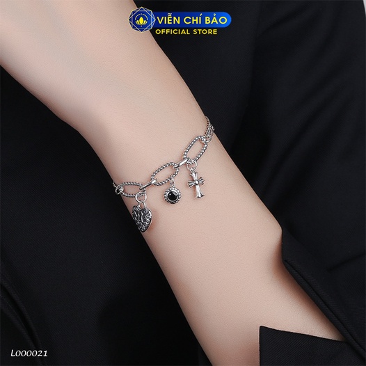 Lắc tay mix charm trái tim ổ khóa chất liệu bạc Thái 925 thời trang phụ kiện trang sức Viễn Chí Bảo L000021