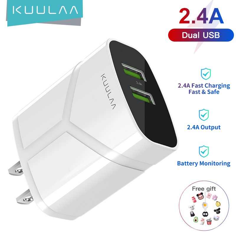 【50% OFF Voucher】KUULAA Cốc Sạc 5V/2.4A Hai Cổng USB Cho Điện Thoại Máy Tính Bảng Android