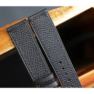 Dây da đồng hồ handmade Da epsom đen